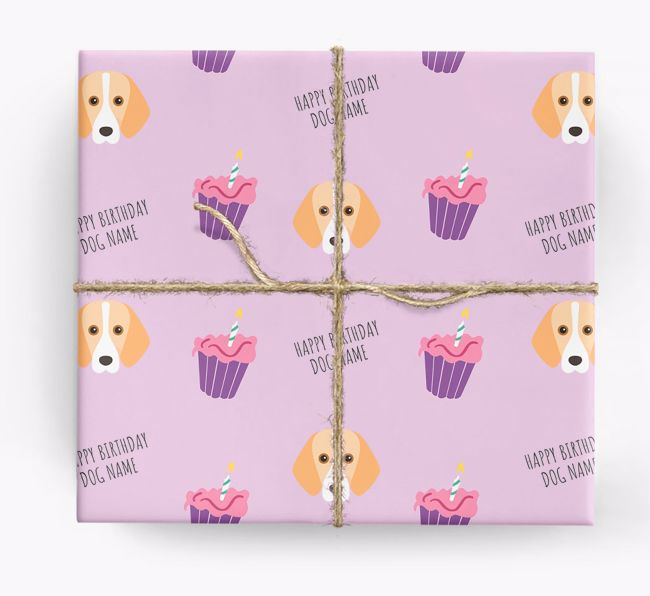 Personalised 'Happy Birthday' Cupcake Wrapping Paper with {breedFullName} Icons